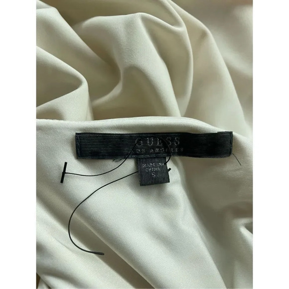 Guess Cap-Sleeve Quilted Faux Leather Beige BodyCon Dress - Picture 5 of 16